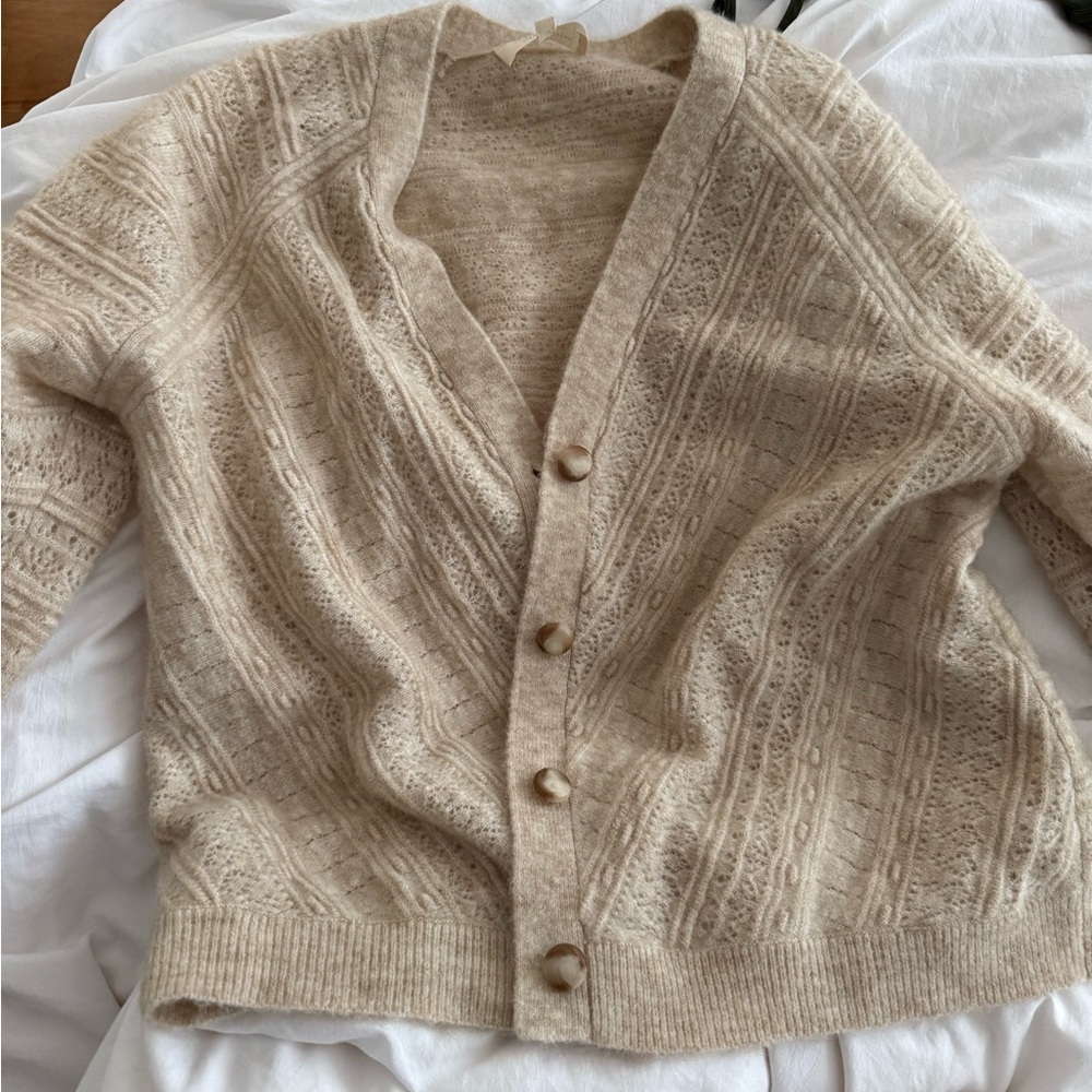 Sezane Mohair Blend Beige Cardigan